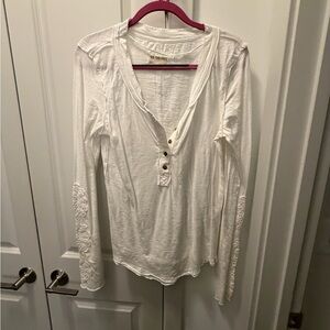 We The Free White Long Sleeve Top with Button Accents